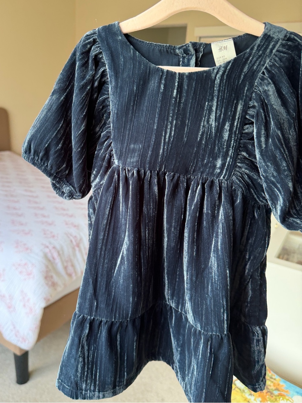 H&M Girls' Shimmery Navy Velvet Tiered Dressy Top